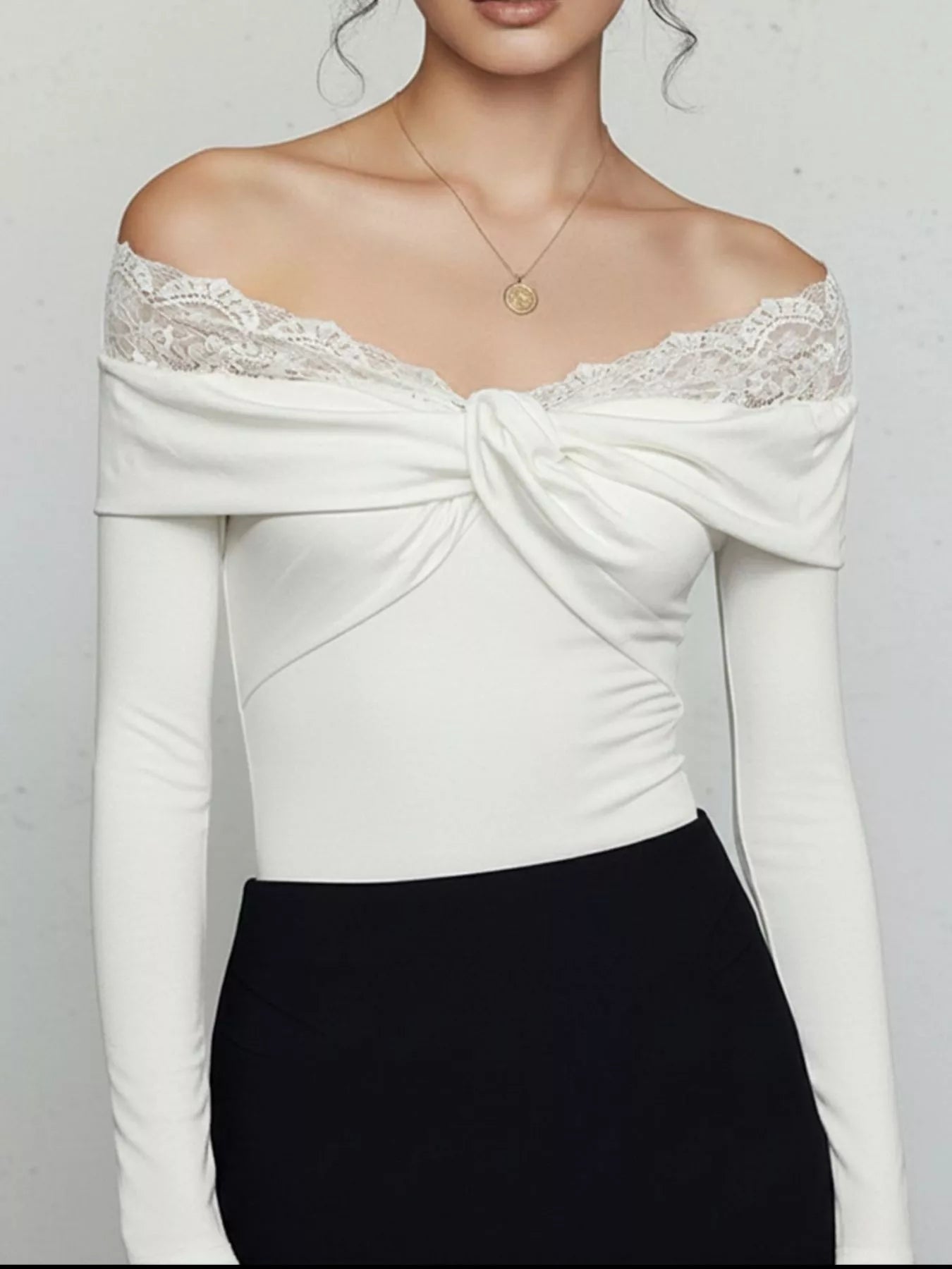 Lace Detail Off-Shoulder Long Sleeve Bodysuit - Tigbul's Variety Fashion Shop