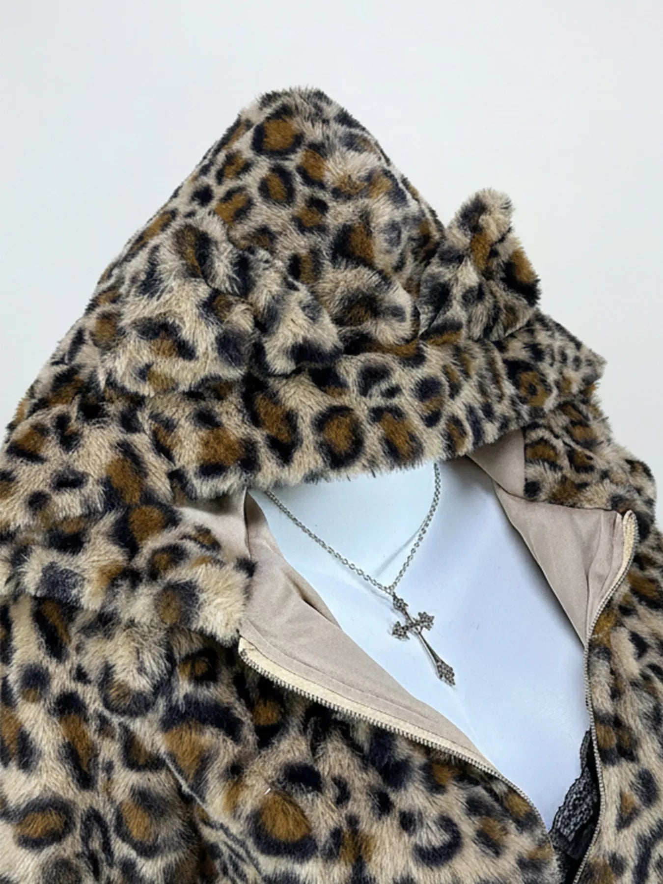 Leopard Plush Zip-Up Hooded Outerwear - Tigbul's Variety Fashion Shop
