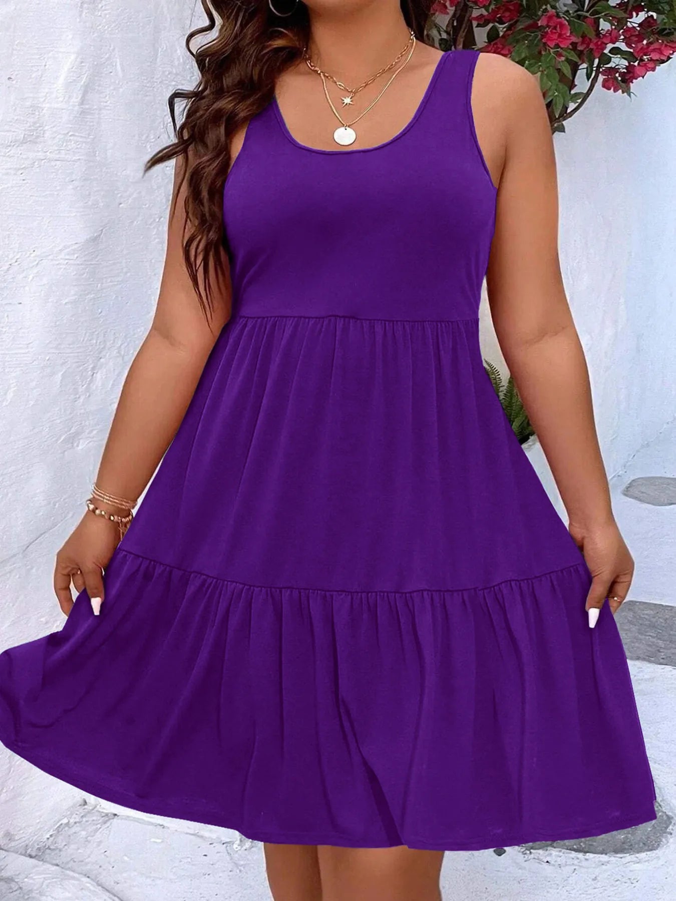 Plus Size Tiered Scoop Neck Tank Dress - Tigbul's Variety Fashion Shop