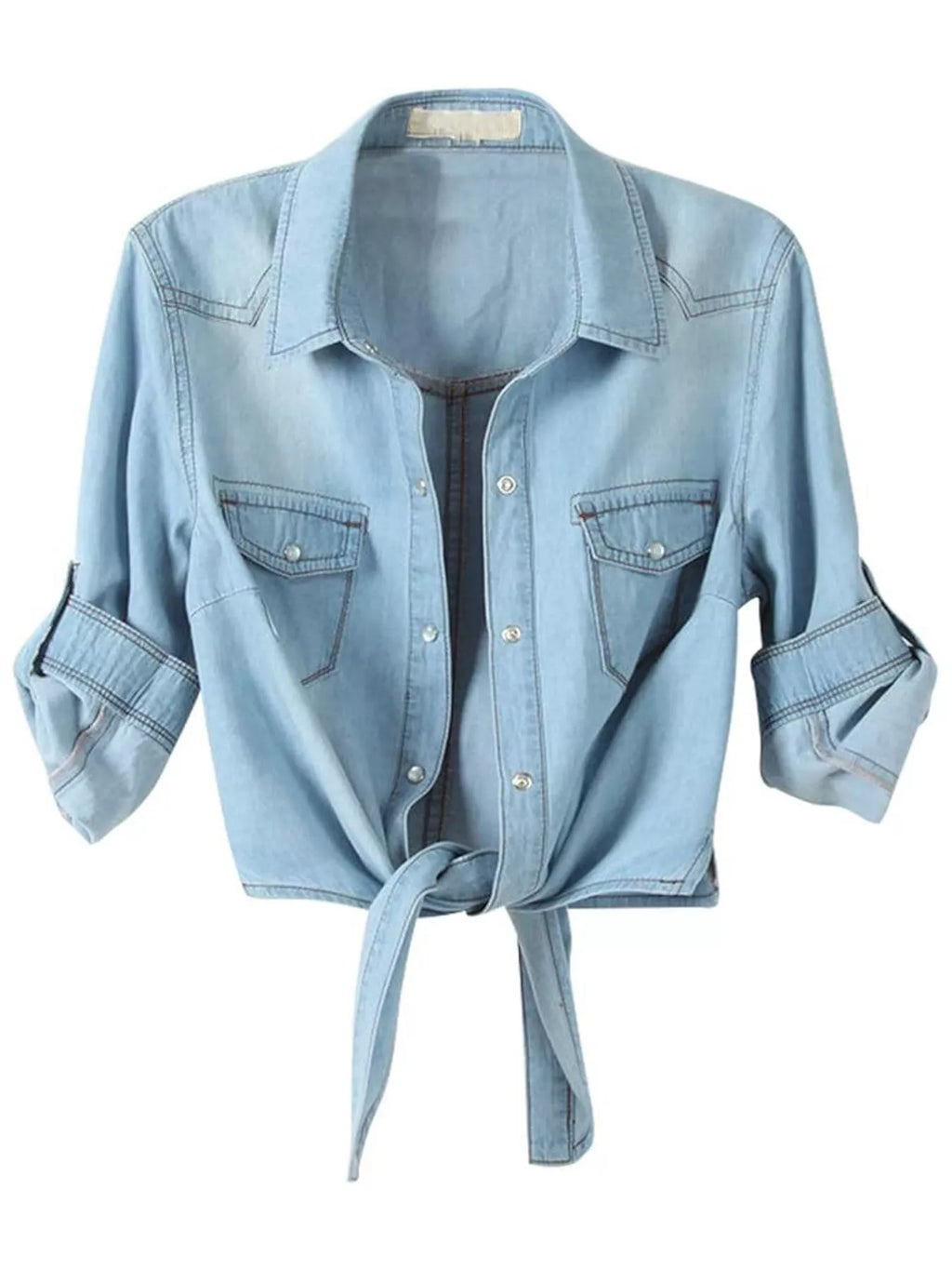 Snap Down Long Sleeve Denim Shirt - Tigbul's Variety Fashion Shop
