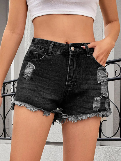 Distressed Raw Hem Denim Shorts - Tigbul's Variety Fashion Shop