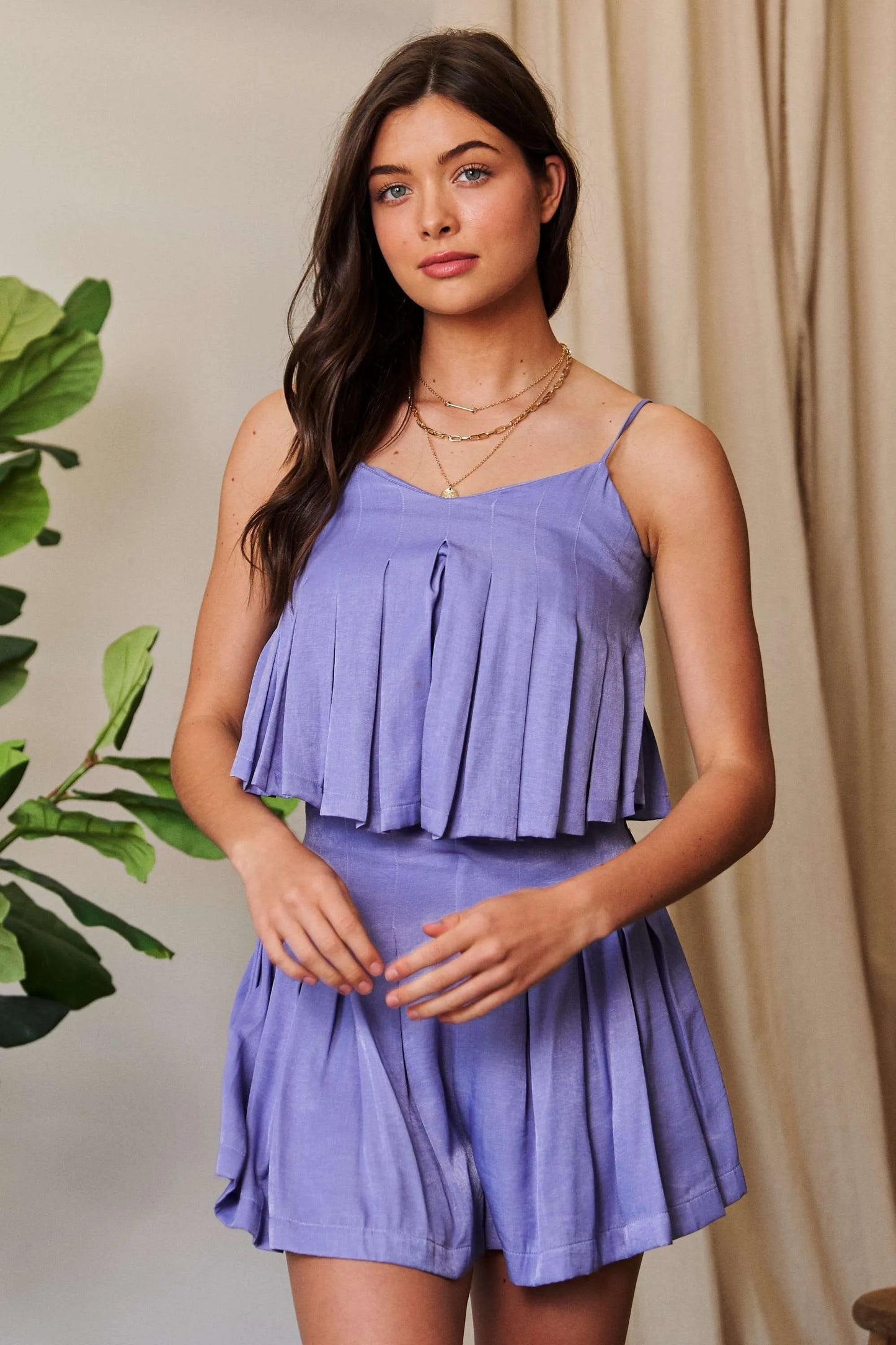 Pleated Body Elastic Back Babydoll Strappy Top - Tigbul's Variety Fashion Shop