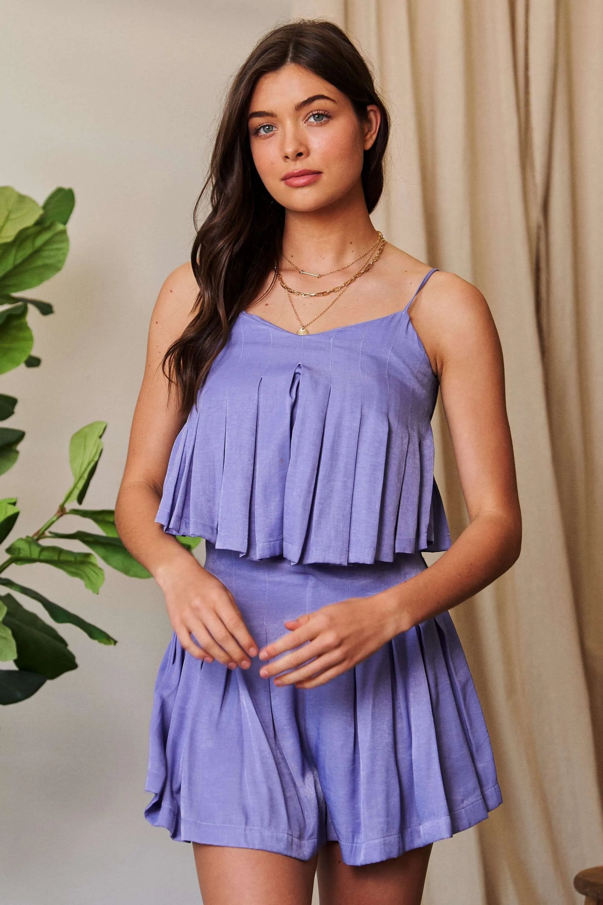 Pleated Body Elastic Back Babydoll Strappy Top - Tigbul's Variety Fashion Shop