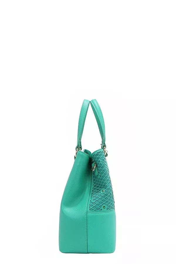 Nicole Lee USA Monogram Pattern Handbag with Rhinestones Decor - Tigbul's Variety Fashion Shop