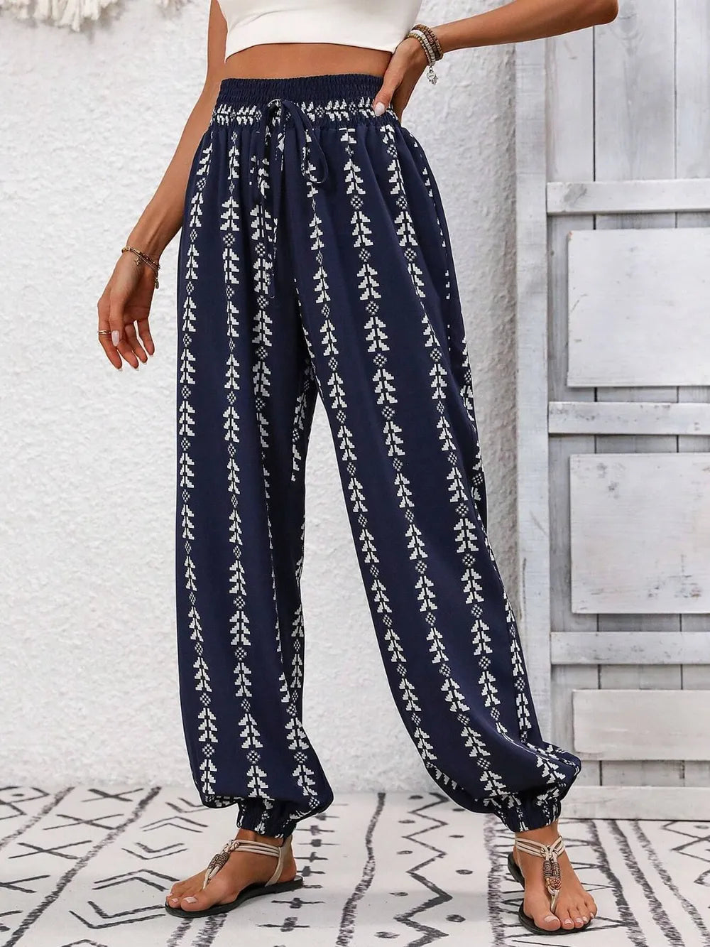 Tied Printed High Waist Pants - Tigbul's Variety Fashion Shop