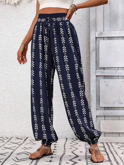 Tied Printed High Waist Pants - Tigbul's Variety Fashion Shop