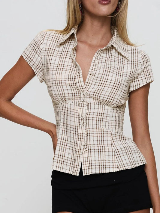Plaid Short Sleeve Button-Up Shirt - Tigbul's Variety Fashion Shop