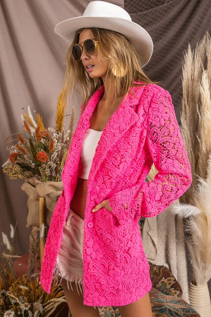 BiBi Single-Breasted Long Sleeve Lace Blazer - Tigbuls Variety Fashion