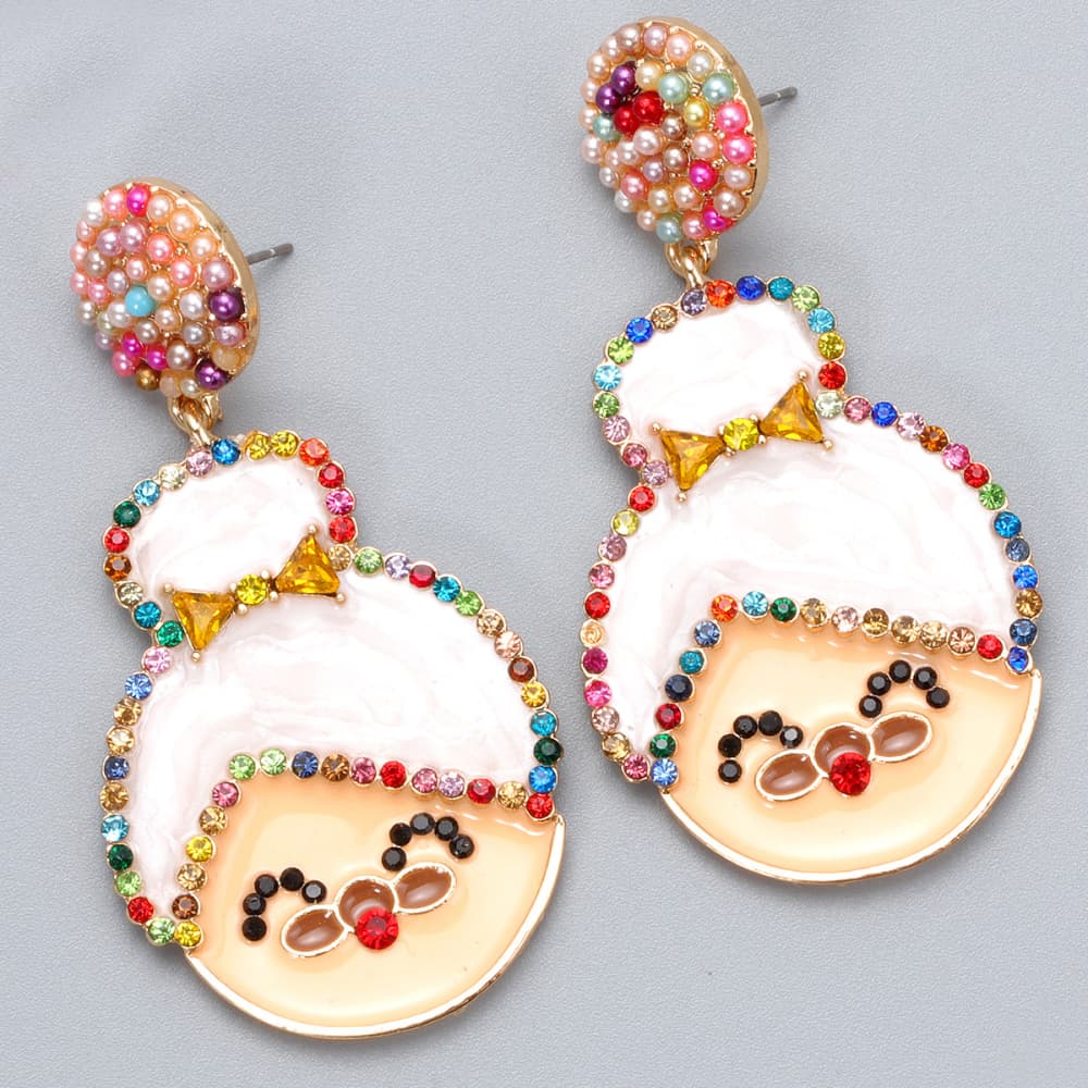 Rhinestone Alloy Mrs. Claus Earrings - Tigbul's Variety Fashion Shop