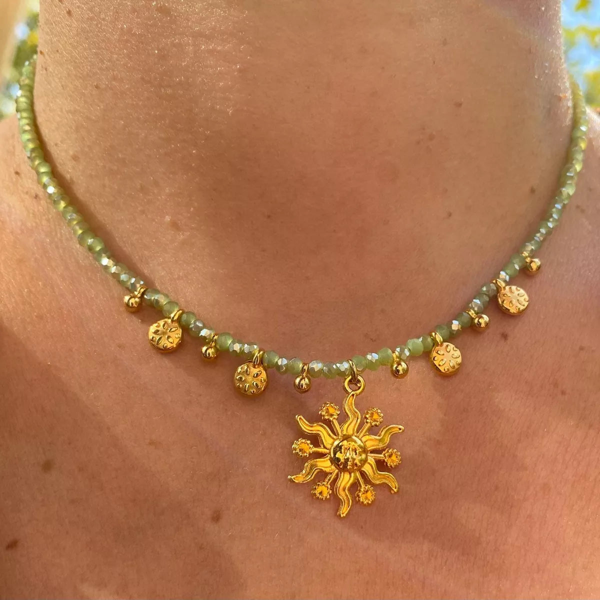 14K Gold-Plated Bead Sun Pendant Necklace - Tigbul's Variety Fashion Shop