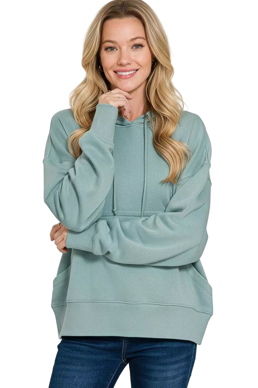 Blue Grey Oversized Fleece Kangaroo Pocket Hoodie | Tigbuls