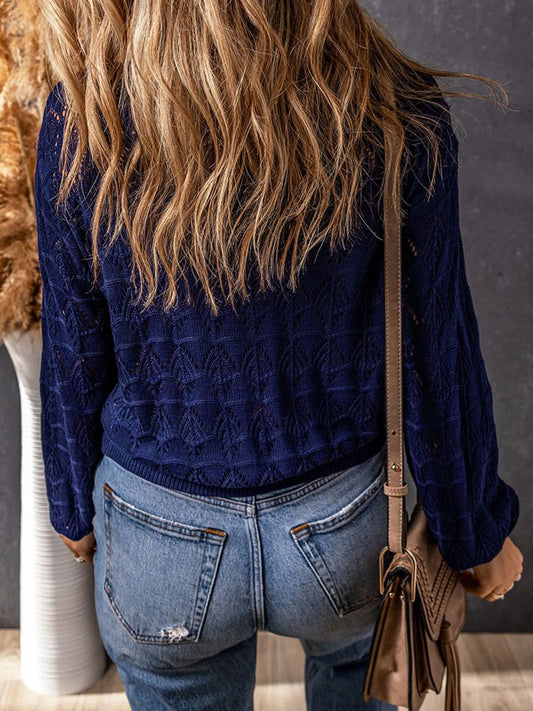 Openwork Button Up Cardigan - Tigbul's Variety Fashion Shop
