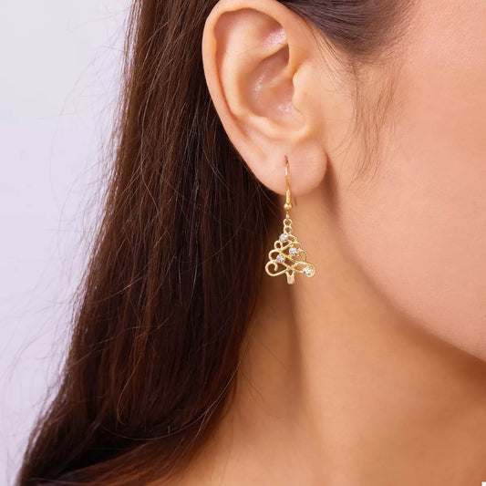 18K Gold-Plated Rhinestone Christmas Tree Dangle Earrings - Tigbul's Variety Fashion Shop