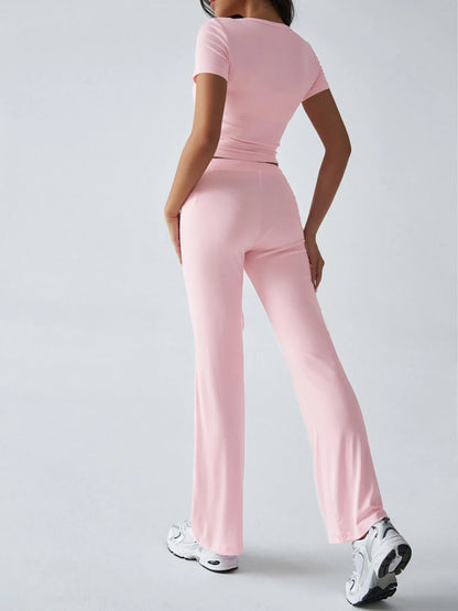 Casual Ribbed Short Sleeve Top and Pants Set - Tigbul's Variety Fashion Shop