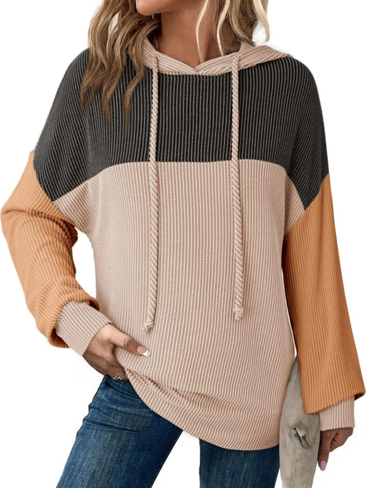Drawstring Color Block Long Sleeve Hoodie - Tigbul's Variety Fashion Shop