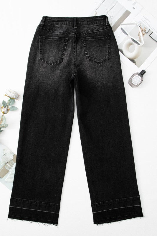 Denim Raw Hem Straight Leg Jeans - Tigbul's Variety Fashion Shop