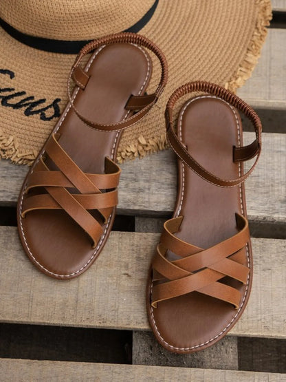 Vintage Leather Strappy Flat Sandals - Tigbul's Variety Fashion Shop