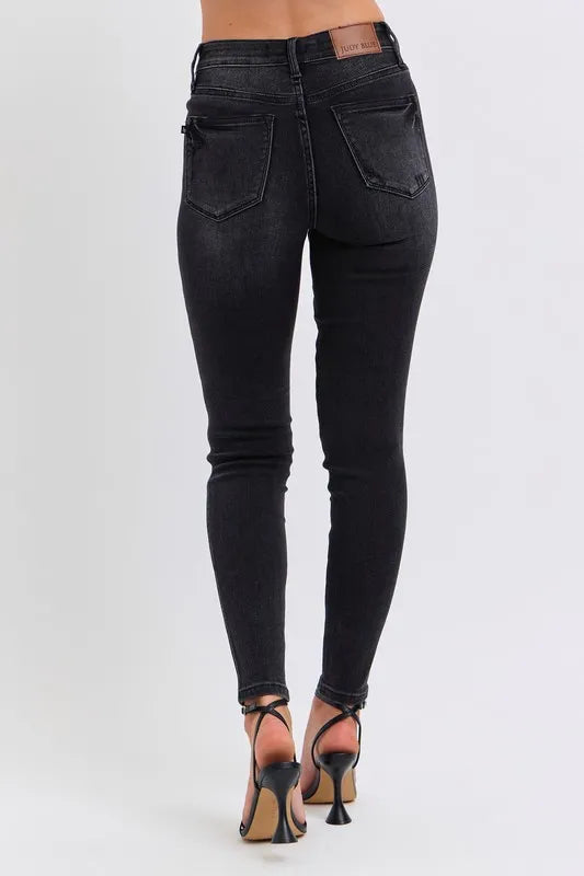Judy Blue Full Size Midi Rise Tummy Control Skinny Jeans Plus Size - Tigbul's Variety Fashion Shop