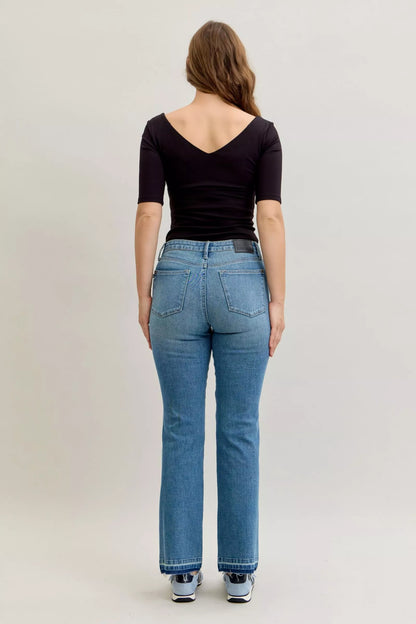 Judy Blue Full Size Mid Rise Slim Bootcut Tummy Control Release Hem Jeans Plus Size - Tigbul's Variety Fashion Shop