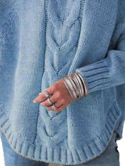 Full Size Cable-Knit Long Sleeve Sweater Plus Size - Tigbul's Variety Fashion Shop