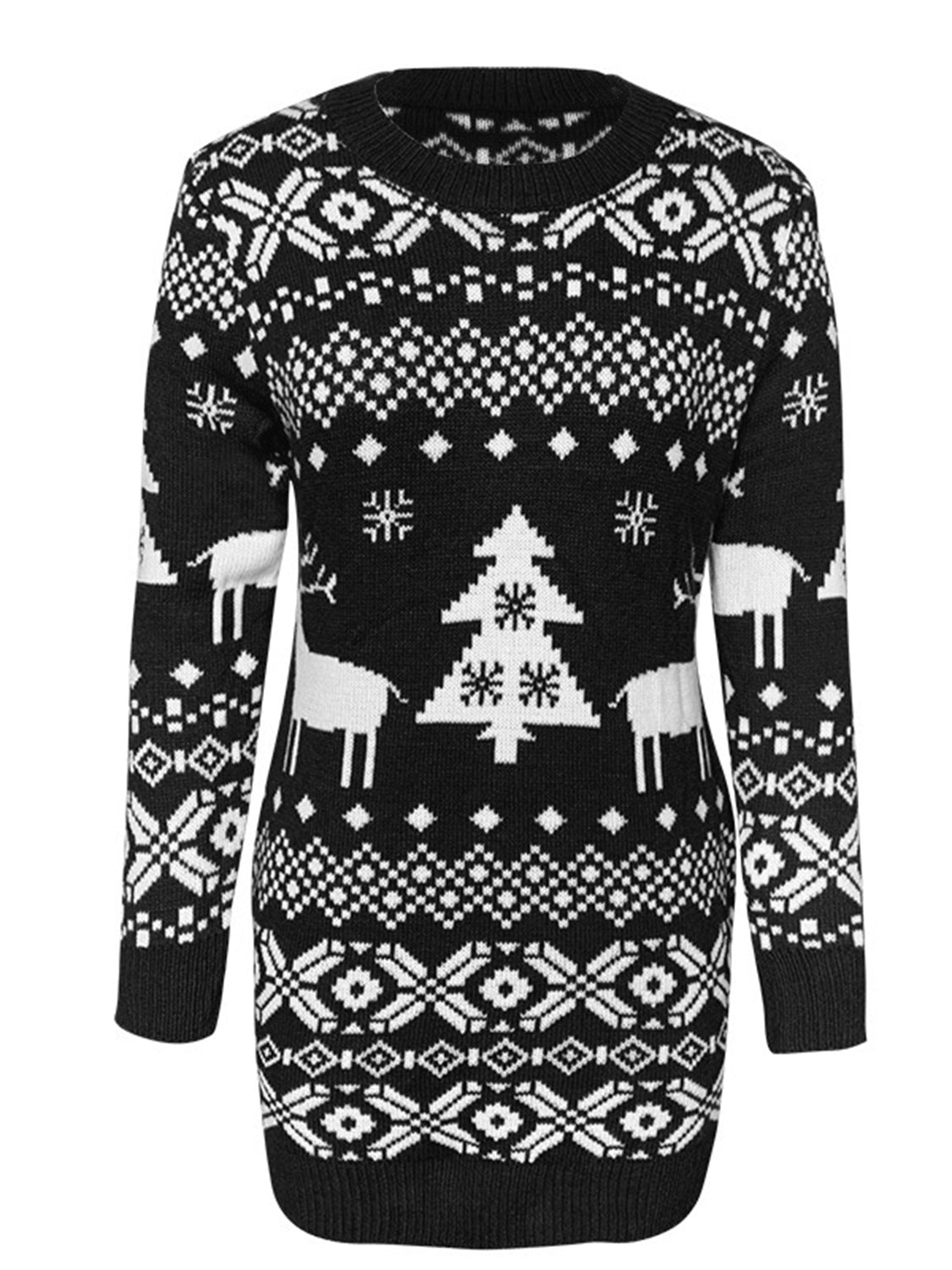 Christmas Element Round Neck Mini Sweater Dress - Tigbul's Variety Fashion Shop