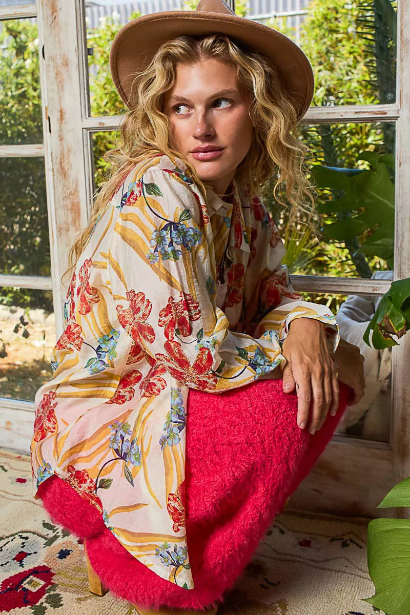 POL Floral Print Button Down Long Sleeve Shirt - Tigbul's Variety Fashion Shop