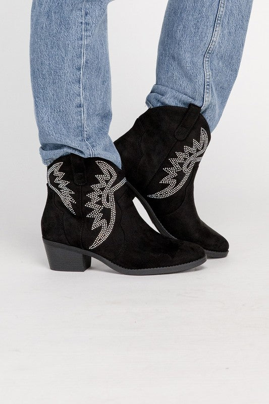 RONAN Rhinestone Western Booties - Tigbuls Variety Fashion