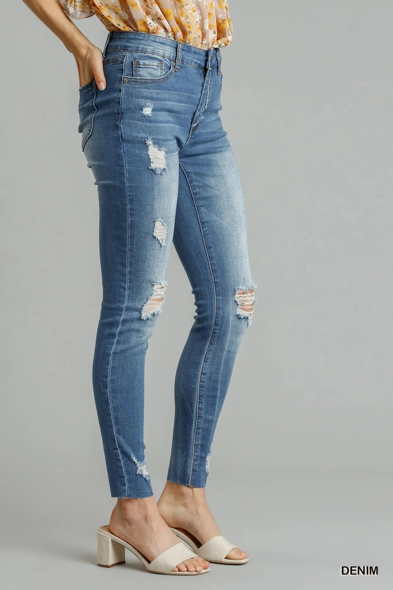 Umgee Distressed Skinny Jeans with Edge Detail - Tigbul's Variety Fashion Shop