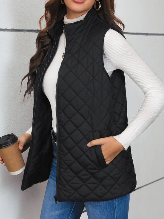 Quilted Zip Up Vest Coat - Tigbul's Variety Fashion Shop