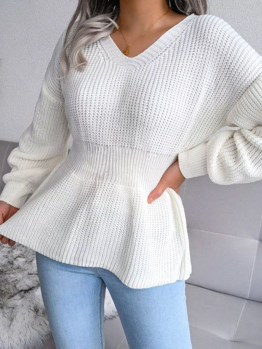 V-Neck Dropped Shoulder Sweater - Tigbul's Variety Fashion Shop