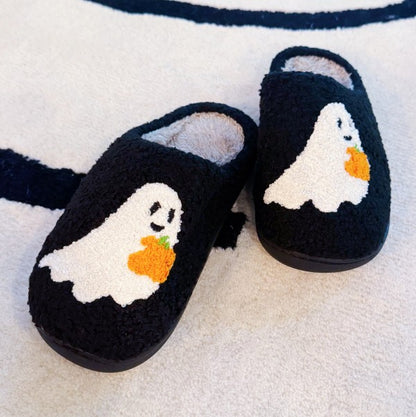 Spooky Ghost Cozy Slippers – Soft Black Slippers w - Tigbul's Variety Fashion Shop