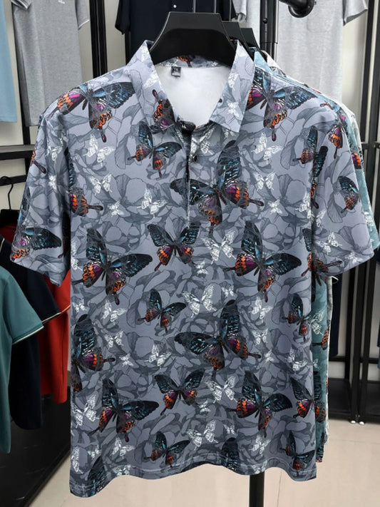 Men's Plus Size Butterfly Print Short Sleeve Polo - Tigbul's Variety Fashion Shop