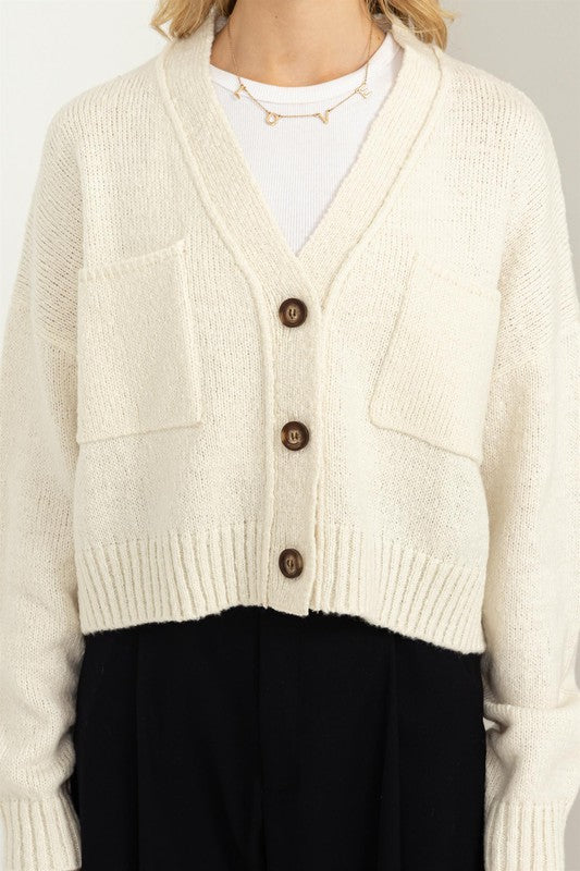 Button Front Cropped Cardigan Sweater - Tigbuls Variety Fashion