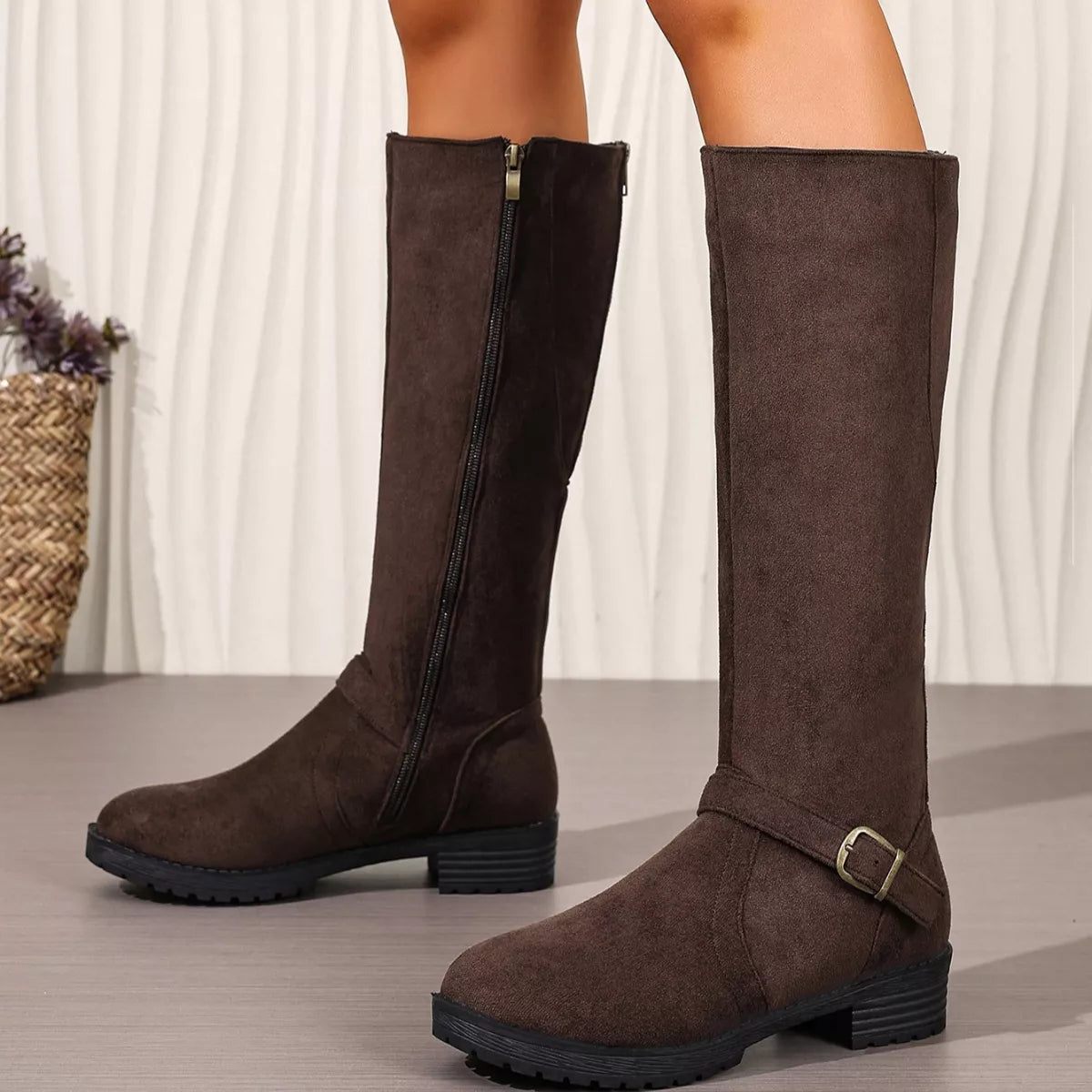 Round Toe Block Heels Boots - Tigbul's Variety Fashion Shop