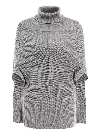 Full Size Turtleneck Knitted Cape Sweater Plus Size - Tigbul's Variety Fashion Shop