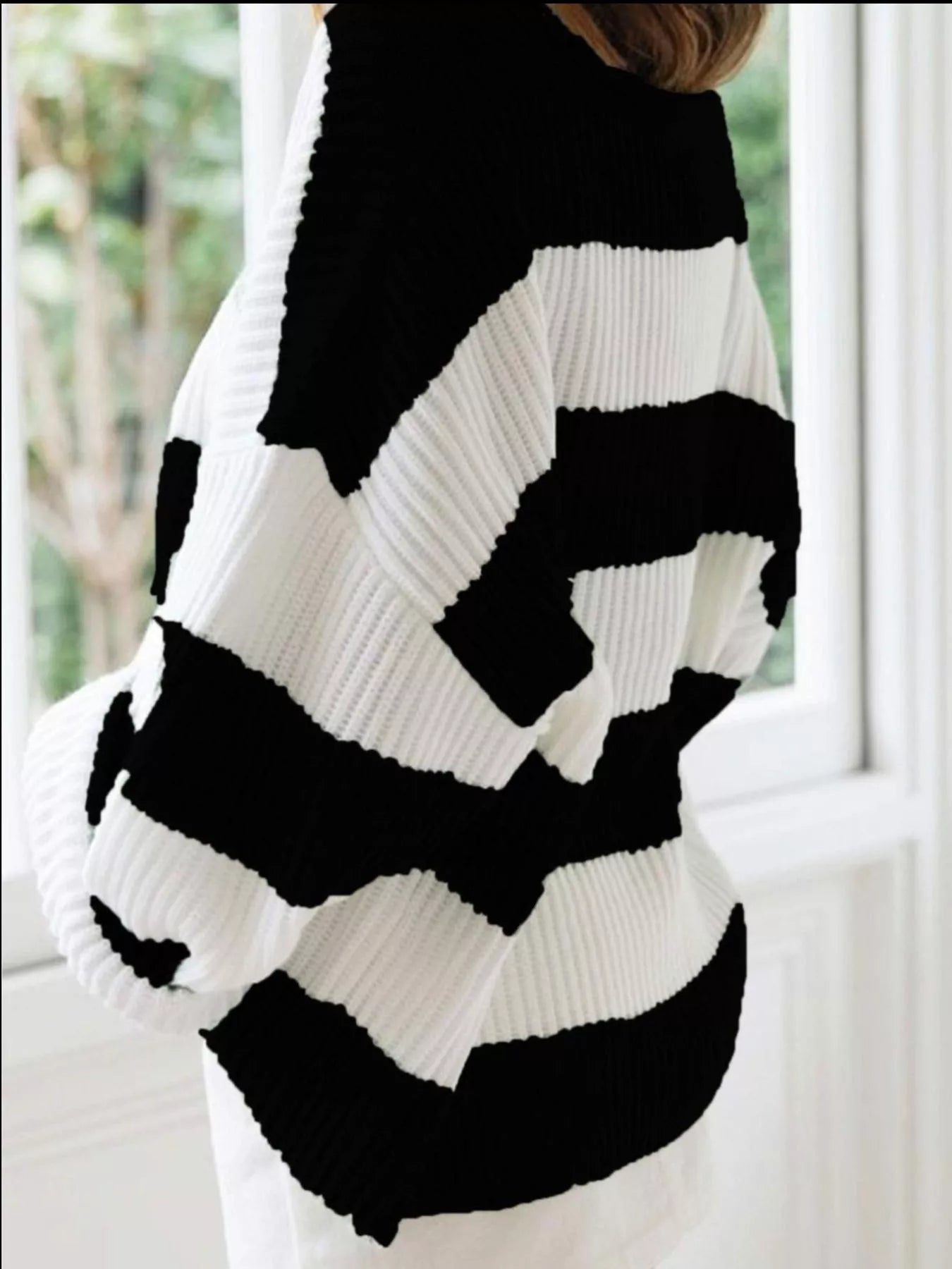 Full Size Contrast Striped Round Neck Sweater Plus Size - Tigbul's Variety Fashion Shop