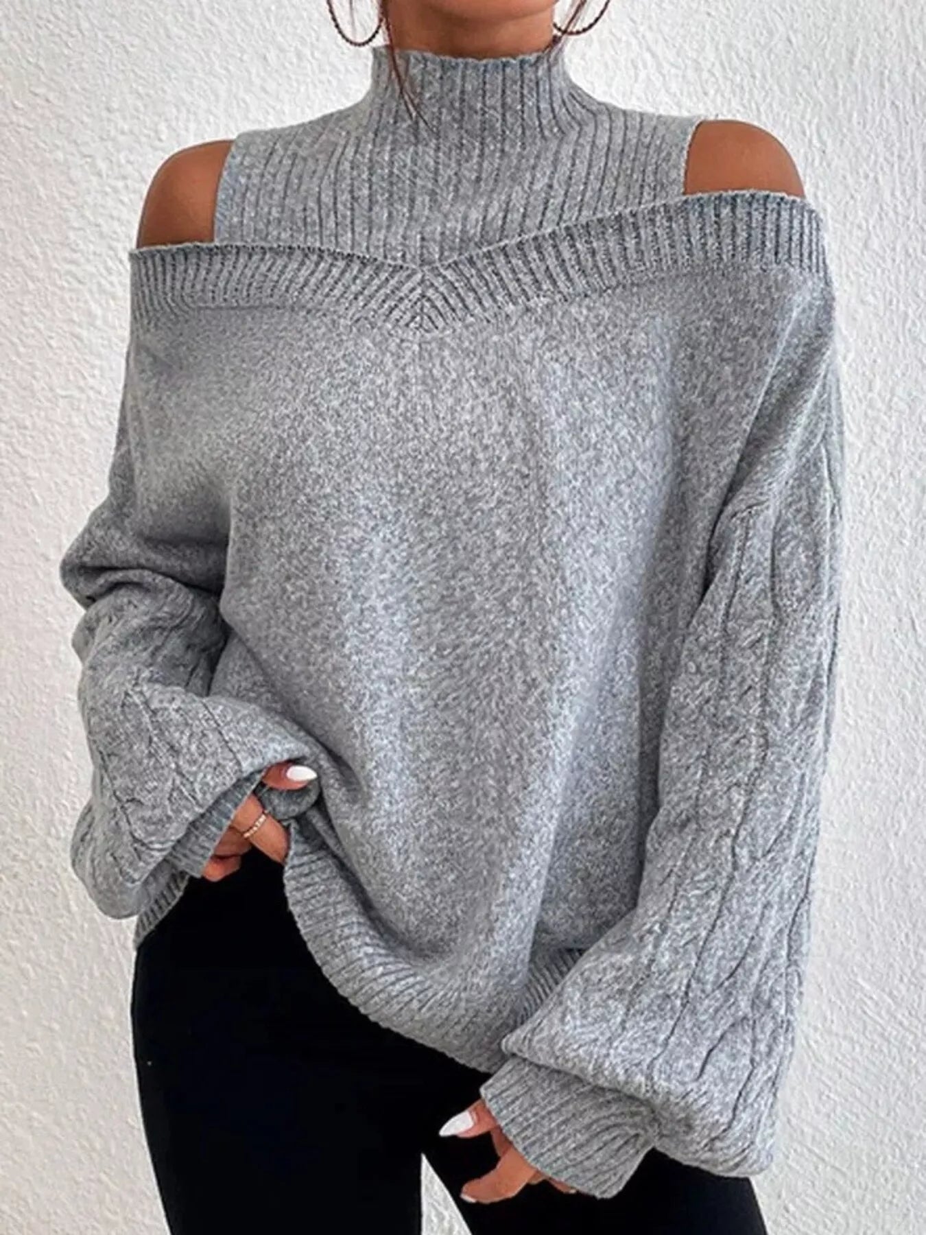 Cold Shoulder Turtleneck Sweater - Tigbul's Variety Fashion Shop