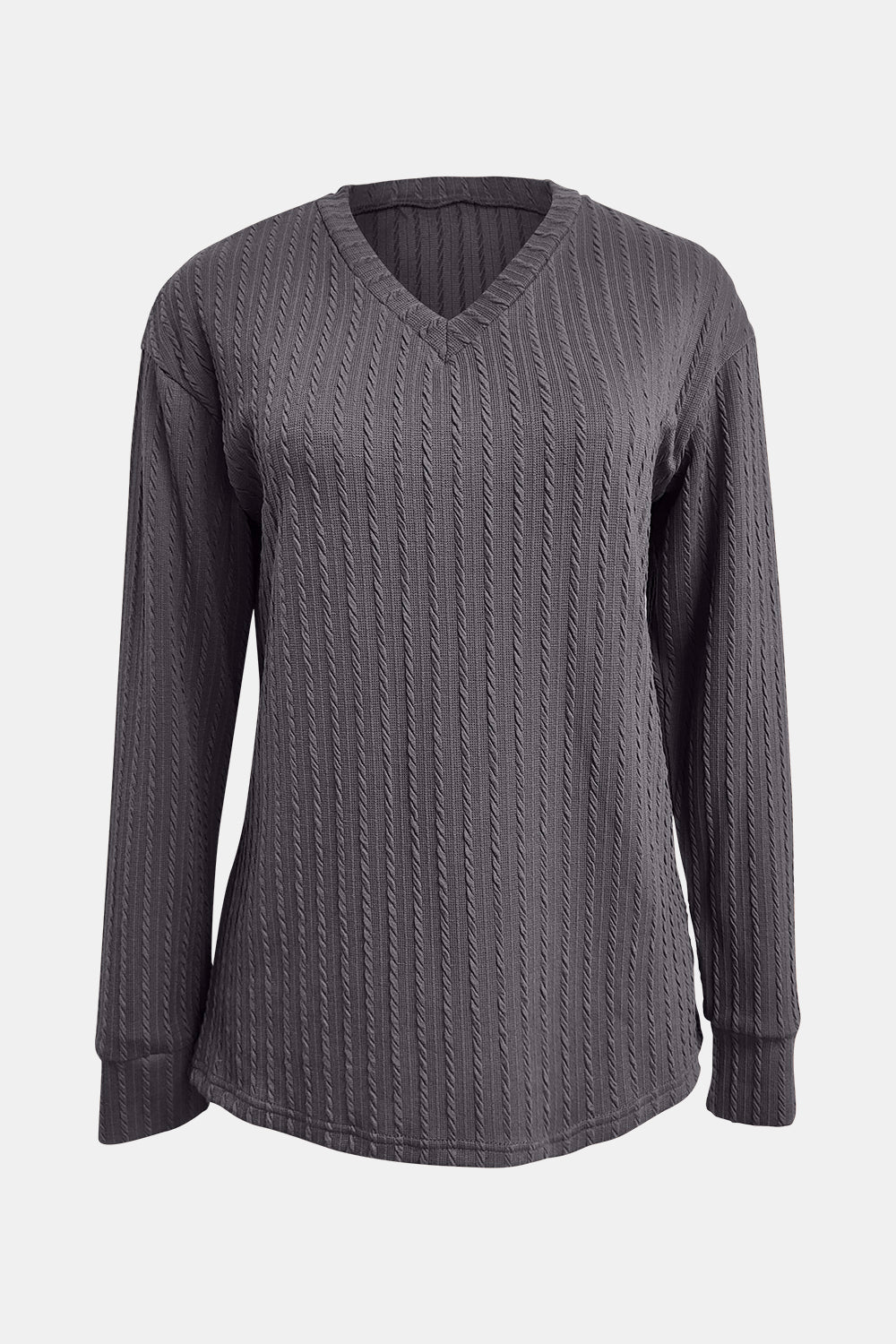 Textured V-Neck Long Sleeve T-Shirt - Tigbul's Variety Fashion Shop