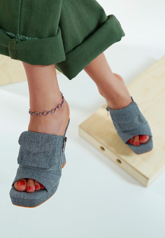 Celidih Denim Pouch Detail Sandals - Tigbul's Variety Fashion Shop