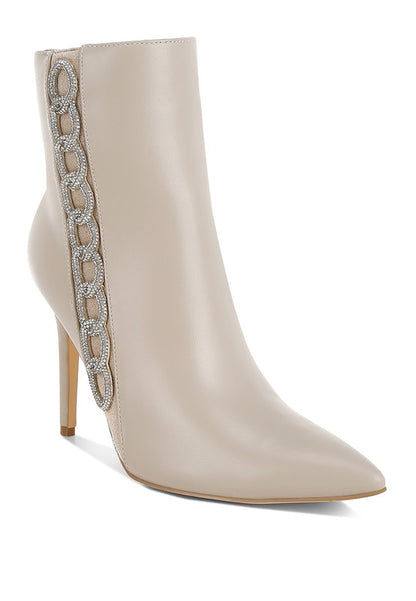 Kalina Rhinestones Chain Detail 4" High Heel Boots - Tigbul's Variety Fashion Shop