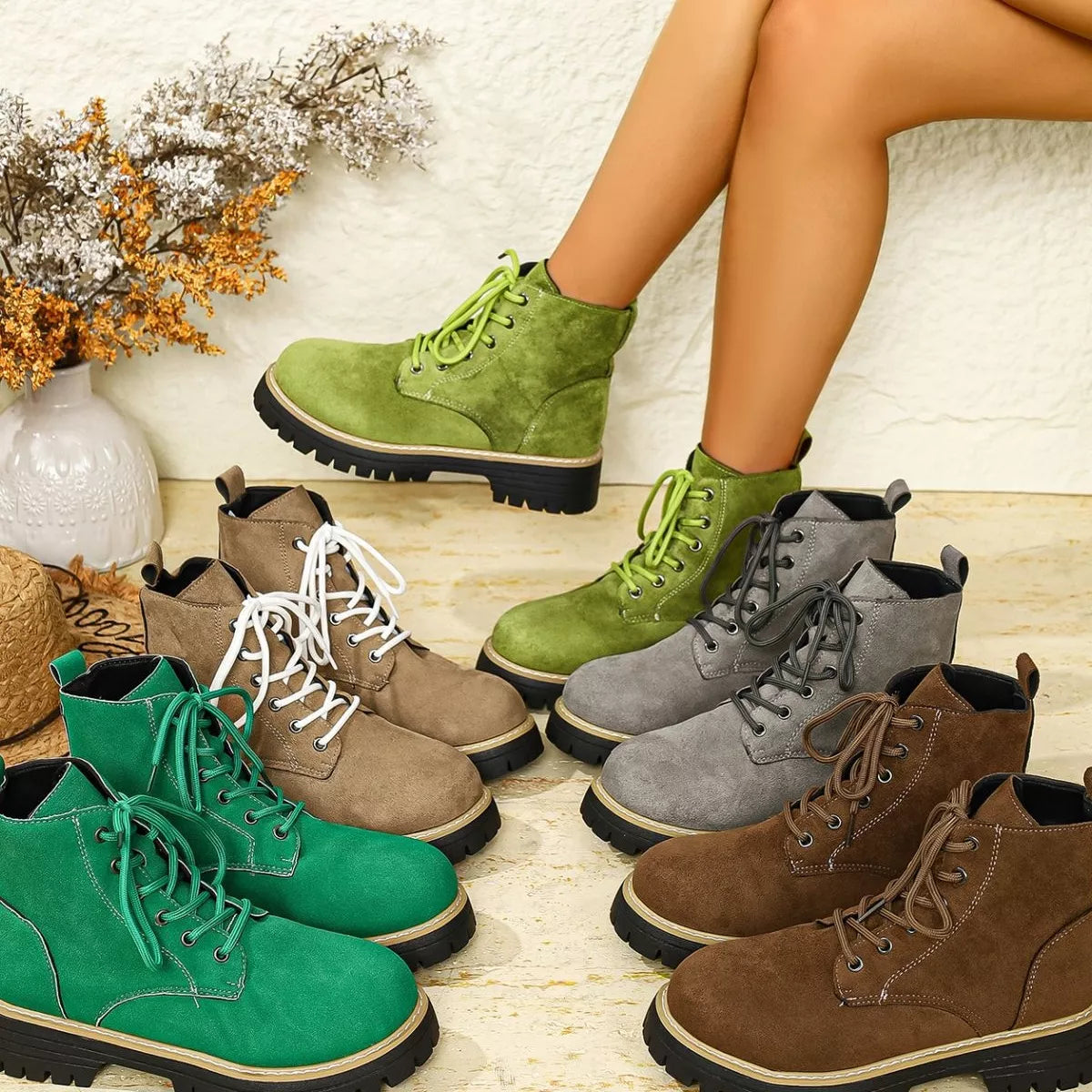 Round Toe Lace Up Boots - Tigbul's Variety Fashion Shop