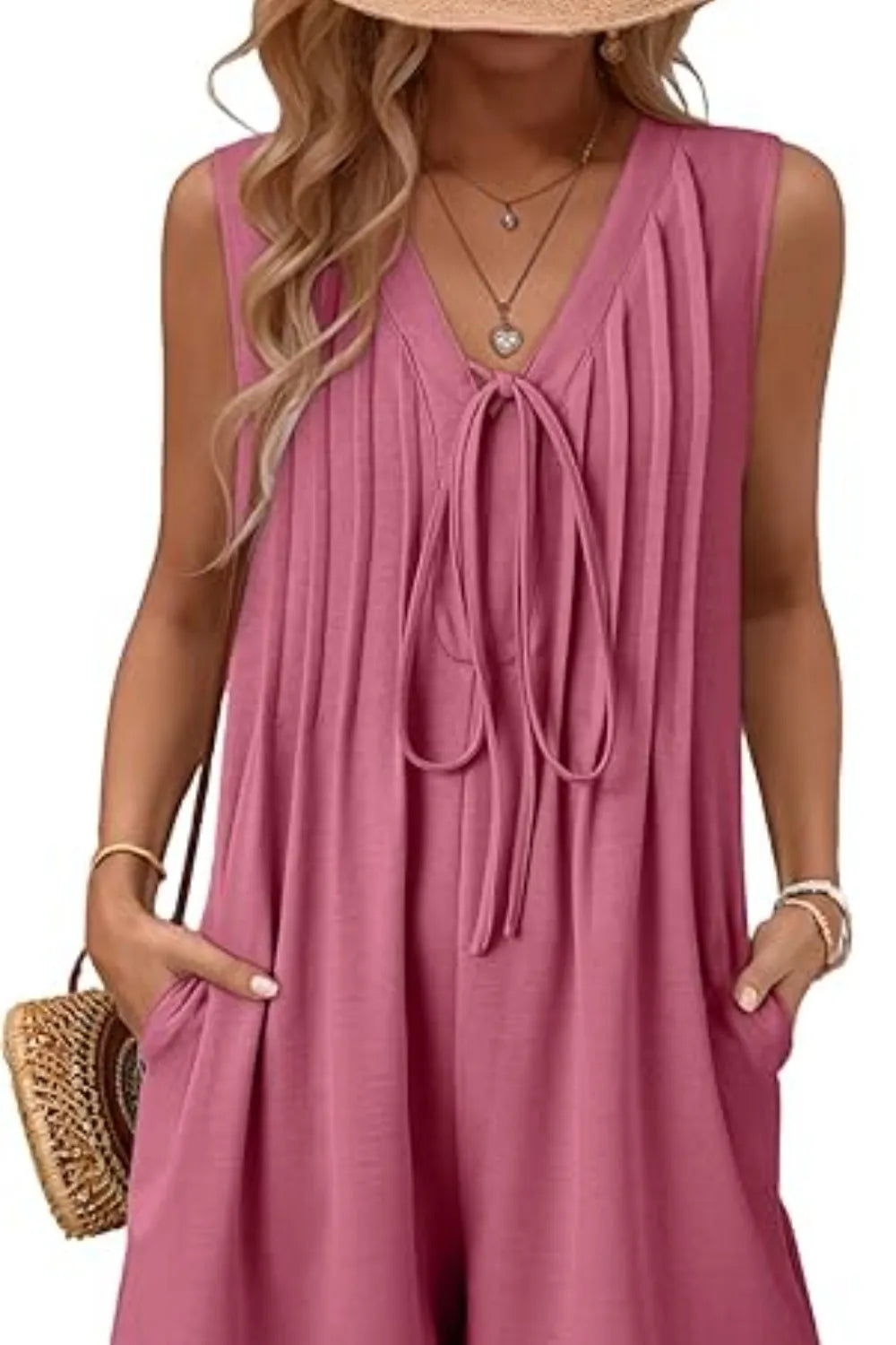 Tie Front Sleeveless Romper - Tigbul's Variety Fashion Shop