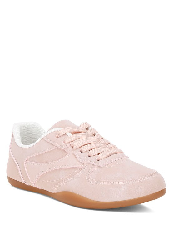 Seola everyday soft sneakers, blush-pink suede-look with lace-up and gum sole