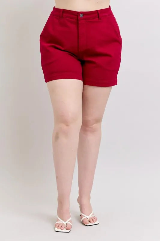 Judy Blue Plus Size High Waist Tummy Control Garment Dyed Heart Shaped Denim Shorts - Tigbul's Variety Fashion Shop