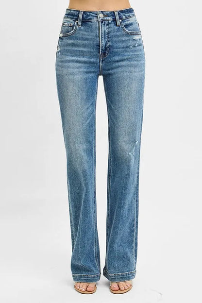 RISEN Full Size Distressed Detail Bootcut Jeans Plus Size - Tigbul's Variety Fashion Shop
