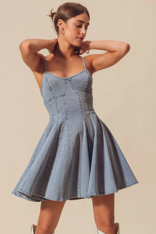 SO ME A Line Fit and Flare Denim Mini Dress - Tigbul's Variety Fashion Shop