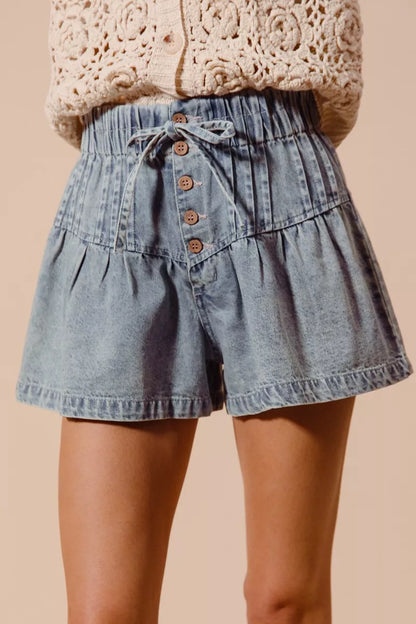 SO ME Flared Denim Shorts with Elasticized Waist - Tigbul's Variety Fashion Shop