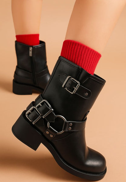 Caribou Harness Detail Biker Boots - Tigbul's Variety Fashion Shop