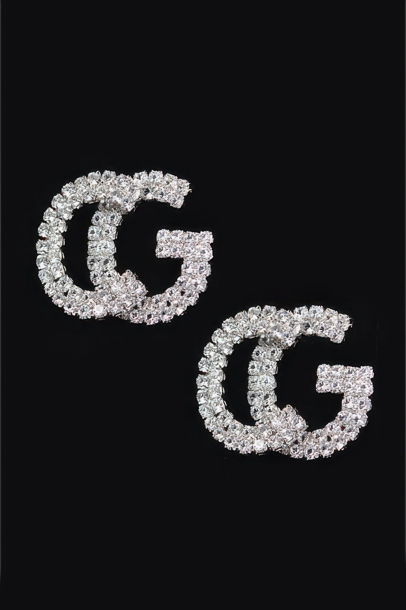 Gold-tone C rhinestone button earrings, glittering letter C hoops