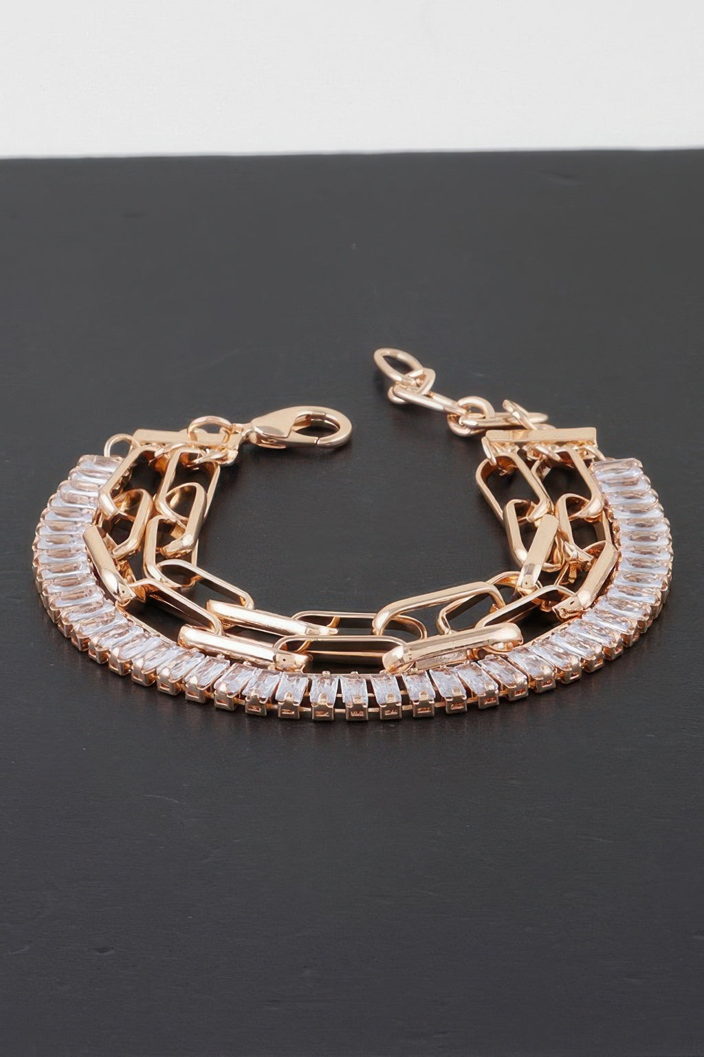 Chainlink Armband goldfarben mit klaren Steinen, Glieder und Verbindungsring-Verschluss